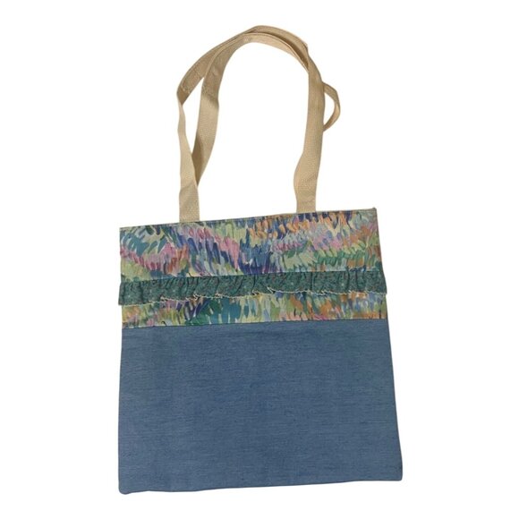 Handmade Denim & Fabric Tote Bag With Floral Appliqué - Picture 4 of 6